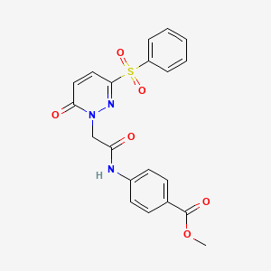 molecular formula C20H17N3O6S B2754459 Methyl 4-{2-[3-(benzenesulfonyl)-6-oxo-1,6-dihydropyridazin-1-yl]acetamido}benzoate CAS No. 1105221-19-9