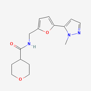 molecular formula C15H19N3O3 B2754559 N-{[5-(1-methyl-1H-pyrazol-5-yl)furan-2-yl]methyl}oxane-4-carboxamide CAS No. 2415569-82-1