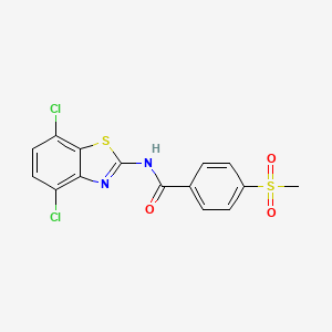 molecular formula C15H10Cl2N2O3S2 B2754592 N-(4,7-dichloro-1,3-benzothiazol-2-yl)-4-methanesulfonylbenzamide CAS No. 896352-47-9