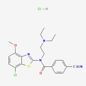 molecular formula C22H24Cl2N4O2S B2754598 N-(7-CHLORO-4-METHOXY-1,3-BENZOTHIAZOL-2-YL)-4-CYANO-N-[2-(DIETHYLAMINO)ETHYL]BENZAMIDE HYDROCHLORIDE CAS No. 1216881-38-7