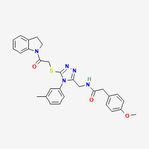 molecular formula C29H29N5O3S B2754638 N-((5-((2-(indolin-1-yl)-2-oxoethyl)thio)-4-(m-tolyl)-4H-1,2,4-triazol-3-yl)methyl)-2-(4-methoxyphenyl)acetamide CAS No. 309969-54-8