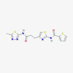 molecular formula C14H13N5O2S3 B2754678 N-(4-(3-((5-methyl-1,3,4-thiadiazol-2-yl)amino)-3-oxopropyl)thiazol-2-yl)thiophene-2-carboxamide CAS No. 1021022-78-5