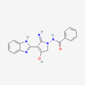 molecular formula C18H15N5O2 B2754733 N-[5-amino-4-(1H-1,3-benzodiazol-2-yl)-3-oxo-2,3-dihydro-1H-pyrrol-1-yl]benzamide CAS No. 380465-68-9