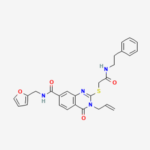 molecular formula C27H26N4O4S B2754755 N-[(furan-2-yl)methyl]-4-oxo-2-({[(2-phenylethyl)carbamoyl]methyl}sulfanyl)-3-(prop-2-en-1-yl)-3,4-dihydroquinazoline-7-carboxamide CAS No. 450371-86-5