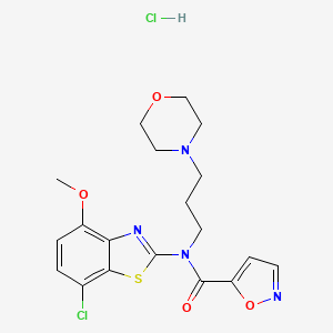 molecular formula C19H22Cl2N4O4S B2754761 N-(7-CHLORO-4-METHOXY-1,3-BENZOTHIAZOL-2-YL)-N-[3-(MORPHOLIN-4-YL)PROPYL]-1,2-OXAZOLE-5-CARBOXAMIDE HYDROCHLORIDE CAS No. 1184981-64-3