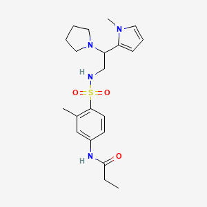 molecular formula C21H30N4O3S B2754773 N-(3-methyl-4-(N-(2-(1-methyl-1H-pyrrol-2-yl)-2-(pyrrolidin-1-yl)ethyl)sulfamoyl)phenyl)propionamide CAS No. 1049447-71-3