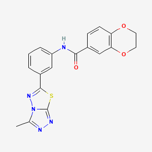 molecular formula C19H15N5O3S B2754817 N-(3-{3-METHYL-[1,2,4]TRIAZOLO[3,4-B][1,3,4]THIADIAZOL-6-YL}PHENYL)-2,3-DIHYDRO-1,4-BENZODIOXINE-6-CARBOXAMIDE CAS No. 879567-95-0