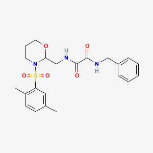 molecular formula C22H27N3O5S B2754869 N'-benzyl-N-{[3-(2,5-dimethylbenzenesulfonyl)-1,3-oxazinan-2-yl]methyl}ethanediamide CAS No. 872724-17-9