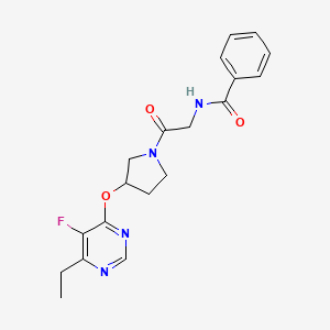 molecular formula C19H21FN4O3 B2754877 N-(2-(3-((6-ethyl-5-fluoropyrimidin-4-yl)oxy)pyrrolidin-1-yl)-2-oxoethyl)benzamide CAS No. 2034298-71-8
