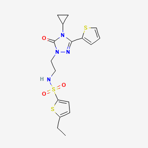 molecular formula C17H20N4O3S3 B2754891 N-(2-(4-cyclopropyl-5-oxo-3-(thiophen-2-yl)-4,5-dihydro-1H-1,2,4-triazol-1-yl)ethyl)-5-ethylthiophene-2-sulfonamide CAS No. 1448073-88-8