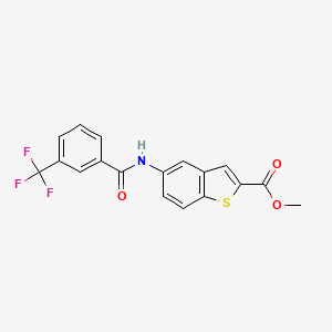 molecular formula C18H12F3NO3S B2754906 Methyl 5-{[3-(trifluoromethyl)benzoyl]amino}-1-benzothiophene-2-carboxylate CAS No. 477847-54-4