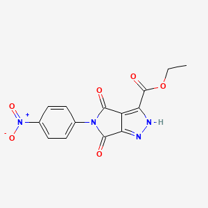 molecular formula C14H10N4O6 B2754962 ethyl 5-(4-nitrophenyl)-4,6-dioxo-2H,4H,5H,6H-pyrrolo[3,4-c]pyrazole-3-carboxylate CAS No. 340296-14-2