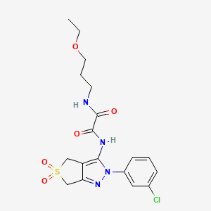 molecular formula C18H21ClN4O5S B2754996 N'-[2-(3-chlorophenyl)-5,5-dioxo-2H,4H,6H-5lambda6-thieno[3,4-c]pyrazol-3-yl]-N-(3-ethoxypropyl)ethanediamide CAS No. 899944-32-2