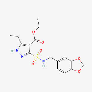 B2755007 ethyl 5-{[(1,3-benzodioxol-5-ylmethyl)amino]sulfonyl}-3-ethyl-1H-pyrazole-4-carboxylate CAS No. 1239484-53-7