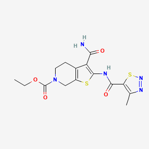 molecular formula C15H17N5O4S2 B2755025 ethyl 3-carbamoyl-2-(4-methyl-1,2,3-thiadiazole-5-carboxamido)-4,5-dihydrothieno[2,3-c]pyridine-6(7H)-carboxylate CAS No. 1170640-53-5