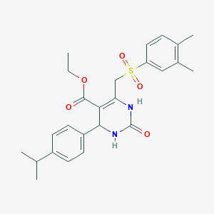 molecular formula C25H30N2O5S B2755061 ethyl 6-[(3,4-dimethylbenzenesulfonyl)methyl]-2-oxo-4-[4-(propan-2-yl)phenyl]-1,2,3,4-tetrahydropyrimidine-5-carboxylate CAS No. 866590-79-6