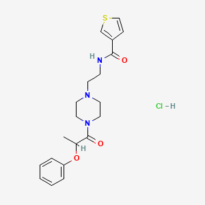 molecular formula C20H26ClN3O3S B2755080 N-(2-(4-(2-phenoxypropanoyl)piperazin-1-yl)ethyl)thiophene-3-carboxamide hydrochloride CAS No. 1351648-72-0