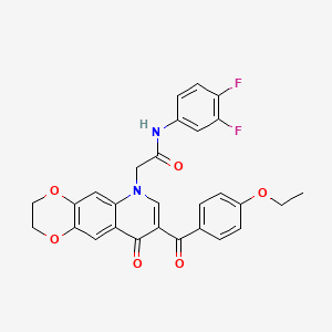 molecular formula C28H22F2N2O6 B2755096 N-(3,4-difluorophenyl)-2-[8-(4-ethoxybenzoyl)-9-oxo-2H,3H,6H,9H-[1,4]dioxino[2,3-g]quinolin-6-yl]acetamide CAS No. 866345-35-9