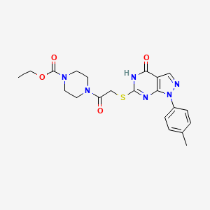 molecular formula C21H24N6O4S B2755110 ethyl 4-(2-{[1-(4-methylphenyl)-4-oxo-1H,4H,5H-pyrazolo[3,4-d]pyrimidin-6-yl]sulfanyl}acetyl)piperazine-1-carboxylate CAS No. 851124-14-6