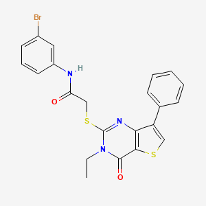molecular formula C22H18BrN3O2S2 B2755258 N-(3-bromophenyl)-2-({3-ethyl-4-oxo-7-phenyl-3H,4H-thieno[3,2-d]pyrimidin-2-yl}sulfanyl)acetamide CAS No. 1223781-89-2