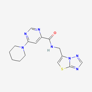 molecular formula C15H17N7OS B2755321 6-(piperidin-1-yl)-N-(thiazolo[3,2-b][1,2,4]triazol-6-ylmethyl)pyrimidine-4-carboxamide CAS No. 2034475-33-5