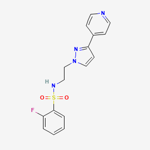 molecular formula C16H15FN4O2S B2755348 2-fluoro-N-(2-(3-(pyridin-4-yl)-1H-pyrazol-1-yl)ethyl)benzenesulfonamide CAS No. 1448125-74-3