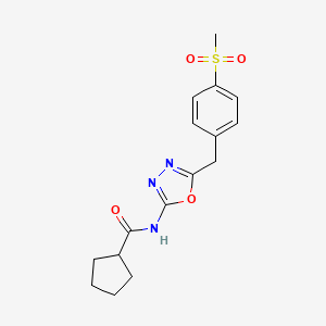 molecular formula C16H19N3O4S B2755403 N-(5-(4-(methylsulfonyl)benzyl)-1,3,4-oxadiazol-2-yl)cyclopentanecarboxamide CAS No. 1171699-58-3