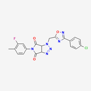 molecular formula C20H14ClFN6O3 B2755529 1-{[3-(4-chlorophenyl)-1,2,4-oxadiazol-5-yl]methyl}-5-(3-fluoro-4-methylphenyl)-1H,3aH,4H,5H,6H,6aH-pyrrolo[3,4-d][1,2,3]triazole-4,6-dione CAS No. 1171668-31-7