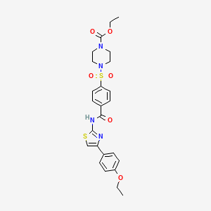 molecular formula C25H28N4O6S2 B2755604 Ethyl 4-((4-((4-(4-ethoxyphenyl)thiazol-2-yl)carbamoyl)phenyl)sulfonyl)piperazine-1-carboxylate CAS No. 361174-38-1
