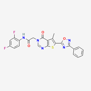 molecular formula C23H15F2N5O3S B2755657 N-(2,4-difluorophenyl)-2-[5-methyl-4-oxo-6-(3-phenyl-1,2,4-oxadiazol-5-yl)-3H,4H-thieno[2,3-d]pyrimidin-3-yl]acetamide CAS No. 1242983-99-8