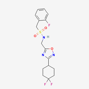molecular formula C16H18F3N3O3S B2755674 N-((3-(4,4-difluorocyclohexyl)-1,2,4-oxadiazol-5-yl)methyl)-1-(2-fluorophenyl)methanesulfonamide CAS No. 2034519-37-2