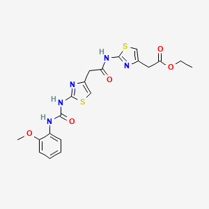 molecular formula C20H21N5O5S2 B2755729 Ethyl 2-(2-(2-(2-(3-(2-methoxyphenyl)ureido)thiazol-4-yl)acetamido)thiazol-4-yl)acetate CAS No. 921492-43-5