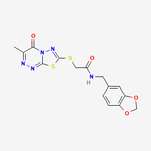 molecular formula C15H13N5O4S2 B2755805 N-[(2H-1,3-benzodioxol-5-yl)methyl]-2-({3-methyl-4-oxo-4H-[1,3,4]thiadiazolo[2,3-c][1,2,4]triazin-7-yl}sulfanyl)acetamide CAS No. 869074-51-1