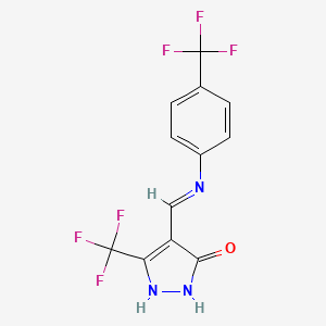 molecular formula C12H7F6N3O B2755847 5-(trifluoromethyl)-4-{[4-(trifluoromethyl)anilino]methylene}-2,4-dihydro-3H-pyrazol-3-one CAS No. 477851-08-4