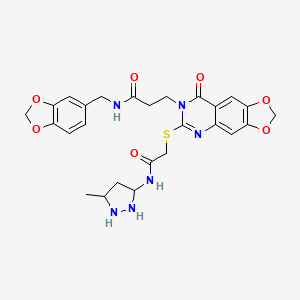 molecular formula C26H24N6O7S B2755865 N-[(2H-1,3-benzodioxol-5-yl)methyl]-3-[6-({[(3-methyl-1H-pyrazol-5-yl)carbamoyl]methyl}sulfanyl)-8-oxo-2H,7H,8H-[1,3]dioxolo[4,5-g]quinazolin-7-yl]propanamide CAS No. 896705-68-3