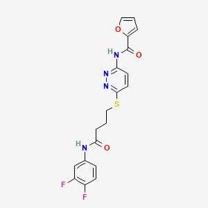 molecular formula C19H16F2N4O3S B2755931 N-(6-((4-((3,4-difluorophenyl)amino)-4-oxobutyl)thio)pyridazin-3-yl)furan-2-carboxamide CAS No. 1040649-63-5
