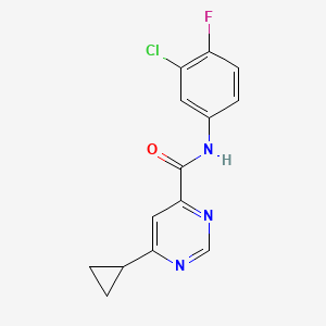 molecular formula C14H11ClFN3O B2756018 N-(3-Chloro-4-fluorophenyl)-6-cyclopropylpyrimidine-4-carboxamide CAS No. 2380078-87-3