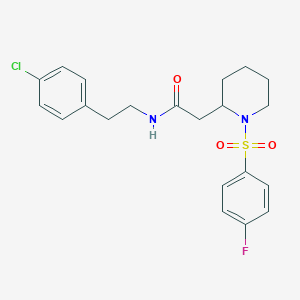 molecular formula C21H24ClFN2O3S B2756021 N-(4-chlorophenethyl)-2-(1-((4-fluorophenyl)sulfonyl)piperidin-2-yl)acetamide CAS No. 1021090-28-7