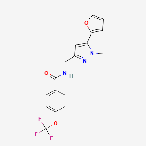 molecular formula C17H14F3N3O3 B2756022 N-((5-(furan-2-yl)-1-methyl-1H-pyrazol-3-yl)methyl)-4-(trifluoromethoxy)benzamide CAS No. 1421513-87-2