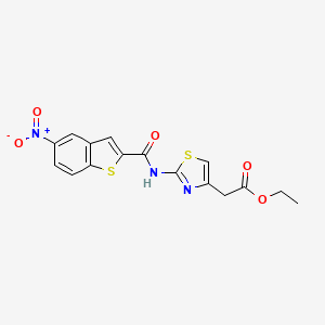 molecular formula C16H13N3O5S2 B2756060 Ethyl 2-(2-(5-nitrobenzo[b]thiophene-2-carboxamido)thiazol-4-yl)acetate CAS No. 329903-03-9
