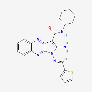 (E)-2-amino-N-cyclohexyl-1-((thiophen-2-ylmethylene)amino)-1H-pyrrolo[2,3-b]quinoxaline-3-carboxamide