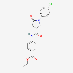 molecular formula C20H19ClN2O4 B2756160 Ethyl 4-({[1-(4-chlorophenyl)-5-oxopyrrolidin-3-yl]carbonyl}amino)benzoate CAS No. 328090-80-8