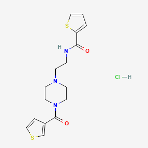 molecular formula C16H20ClN3O2S2 B2756168 N-(2-(4-(thiophene-3-carbonyl)piperazin-1-yl)ethyl)thiophene-2-carboxamide hydrochloride CAS No. 1351587-97-7