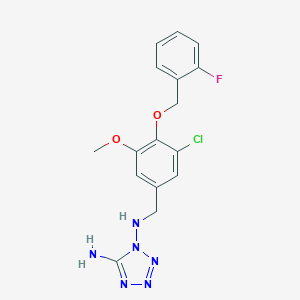 molecular formula C16H16ClFN6O2 B275619 N~1~-{3-chloro-4-[(2-fluorobenzyl)oxy]-5-methoxybenzyl}-1H-tetrazole-1,5-diamine 
