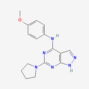 molecular formula C16H18N6O B2756206 N-(4-methoxyphenyl)-6-(pyrrolidin-1-yl)-1H-pyrazolo[3,4-d]pyrimidin-4-amine CAS No. 1105225-24-8
