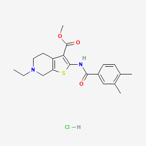 molecular formula C20H25ClN2O3S B2756227 Methyl 2-(3,4-dimethylbenzamido)-6-ethyl-4,5,6,7-tetrahydrothieno[2,3-c]pyridine-3-carboxylate hydrochloride CAS No. 1185074-98-9
