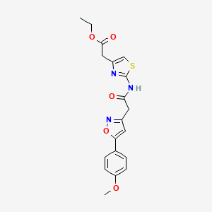 molecular formula C19H19N3O5S B2756229 Ethyl 2-(2-(2-(5-(4-methoxyphenyl)isoxazol-3-yl)acetamido)thiazol-4-yl)acetate CAS No. 952988-47-5