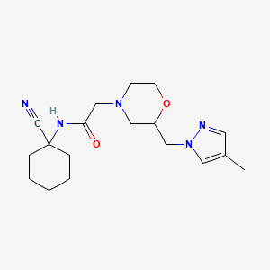 molecular formula C18H27N5O2 B2756230 N-(1-cyanocyclohexyl)-2-{2-[(4-methyl-1H-pyrazol-1-yl)methyl]morpholin-4-yl}acetamide CAS No. 1311868-11-7