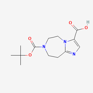 molecular formula C13H19N3O4 B2756294 7-[(2-methylpropan-2-yl)oxycarbonyl]-5,6,8,9-tetrahydroimidazo[1,2-d][1,4]diazepine-3-carboxylic acid CAS No. 1251003-47-0