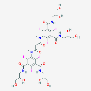 molecular formula C33H40I6N6O14 B027563 1,3-Benzenedicarboxamide, 5,5'-((1,3-dioxo-1,3-propanediyl)bis(methylimino))bis(N,N'-bis(2,3-dihydroxypropyl)-2,4,6-triiodo- CAS No. 100311-02-2